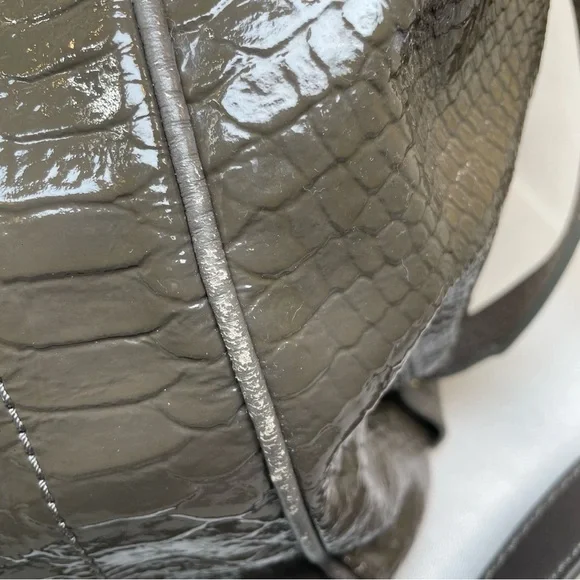 Marc by Marc Jacobs Gray Green Patent Leather Snakeskin Hobo Shoulder Tote Bag - Picture 6 of 16